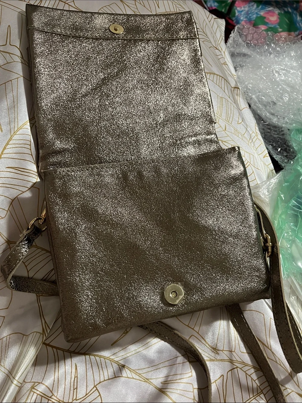 Woven Metallic Bronze Crossbody Bag - Elegant Shoulder Purse